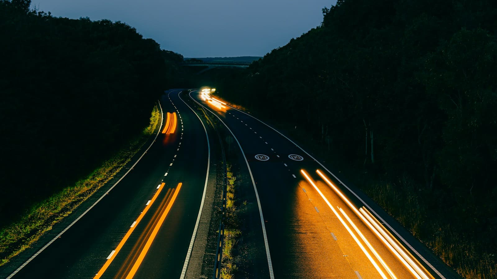 Night motorway with light trails